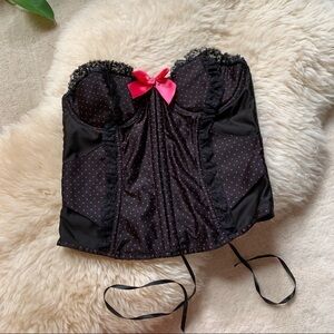 Victoria Secret Sexy Pink Lace Trim Polka Dot Dotted Lace Up Lingerie Corset